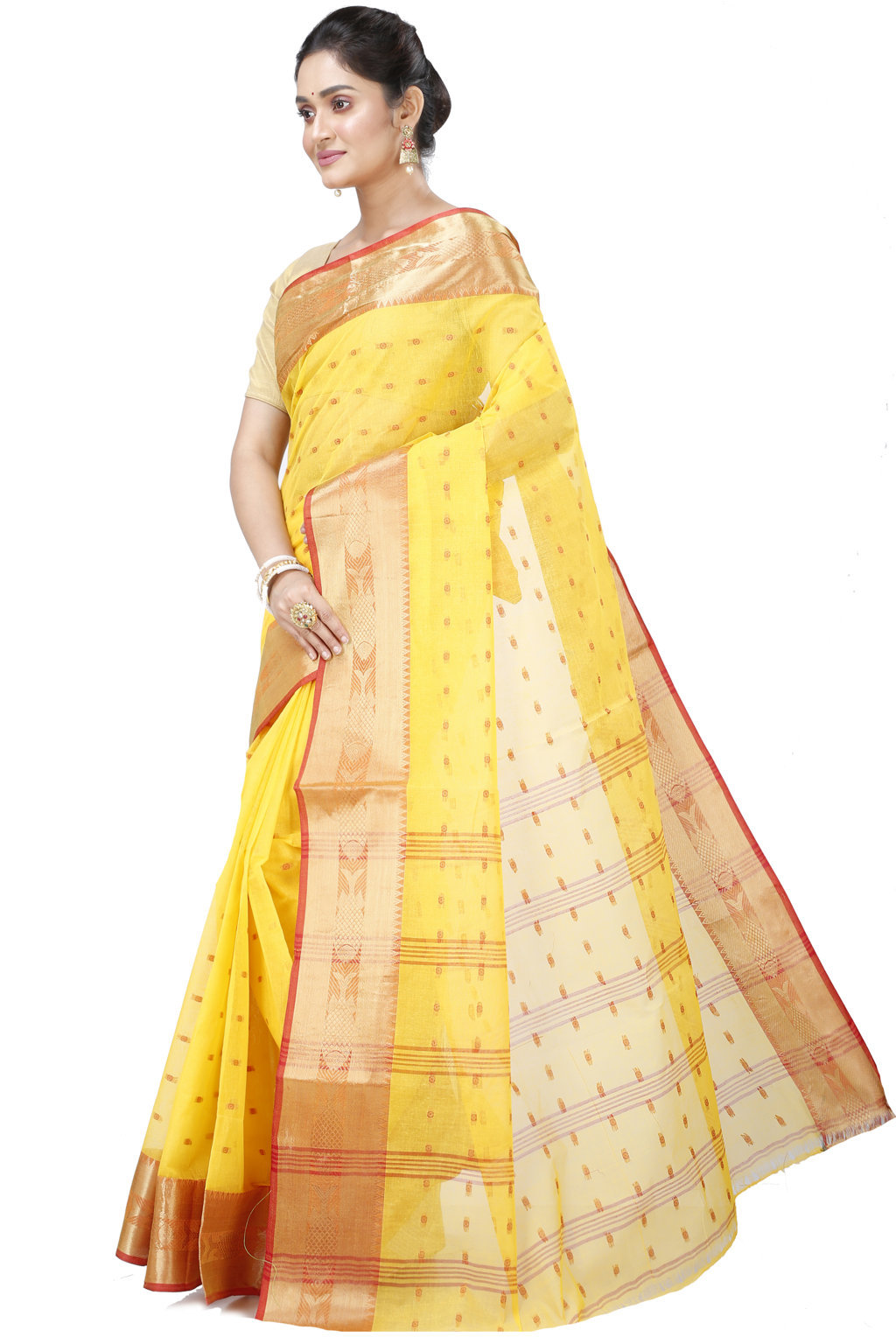 Yellow Pure Cotton Griva Tant Saree (916)